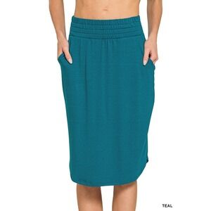 Zenna Elastic Waist Tulip Hem Skirt Teal XL